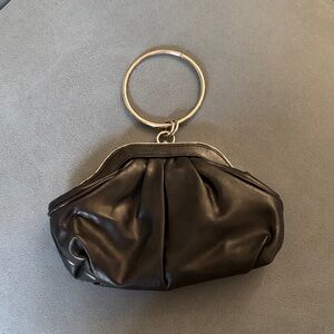 #225 Aldo Black Leather Ring-Handle Wristlet Clutch